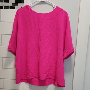JODIFL Bright Fuchsia Short Sleeve Textured Blouse
